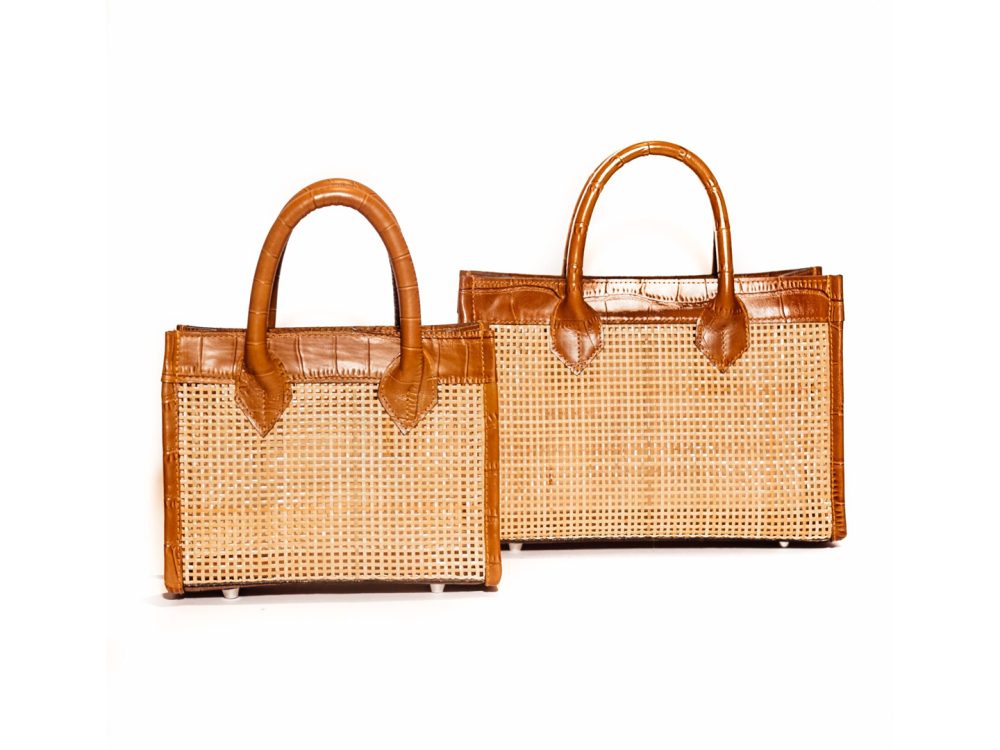 Natural Lily, Tote Bag in Rattan and Leather